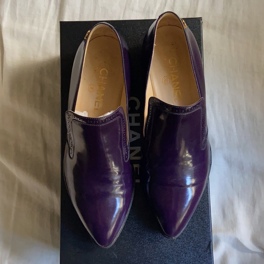 Chanel Dark Plum Calfskin Loafers I Size 7.5